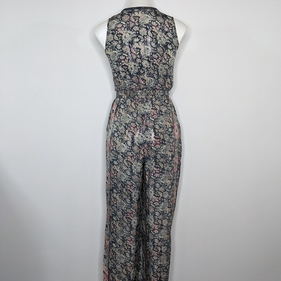 Raga blue pink floral & metallic sleeveless v neck lightweight jumpsuit XS - Picture 8 of 13